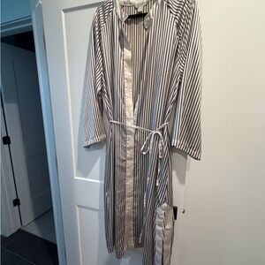 H&M Black and White Silky Striped Midi Dress